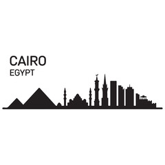 Fototapeta premium Cairo skyline horizontal banner. Cairo, Egypt. Vector template for your design. Vector black silhouette. with white background