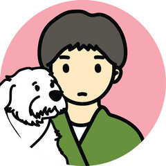 icon dog with owner, white puppy and man avatar