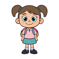 happy cute kid girl ready to go to school vector silhouette