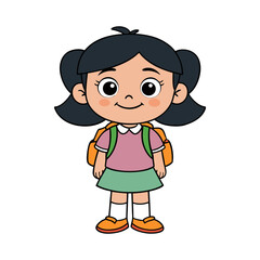 happy cute kid girl ready to go to school vector silhouette