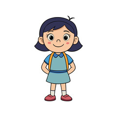 happy cute kid girl ready to go to school vector silhouette