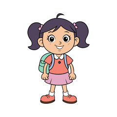 happy cute kid girl ready to go to school vector silhouette