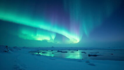 Naklejka premium Aurora Borealis Over Frozen Landscape