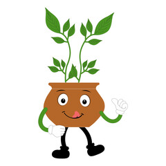 Plant pot mascot cartoon character, Cute Potted Plant Mascot with Vibrant Leaves. Flat Art Plant Mascot, Perfect for Logos and Stickers