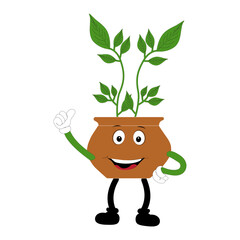 Plant pot mascot cartoon character, Cute Potted Plant Mascot with Vibrant Leaves. Flat Art Plant Mascot, Perfect for Logos and Stickers