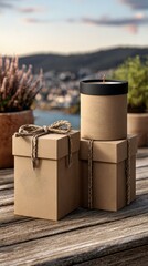 Kraft gift boxes and candle