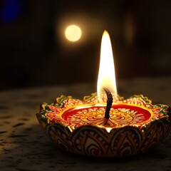Glowing Diya Lamp Illuminating the Darkness with Warmth and Festive Spirit