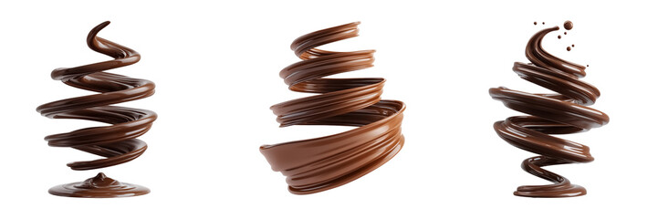 A twist of chocolate spiraling upward on transparent background
