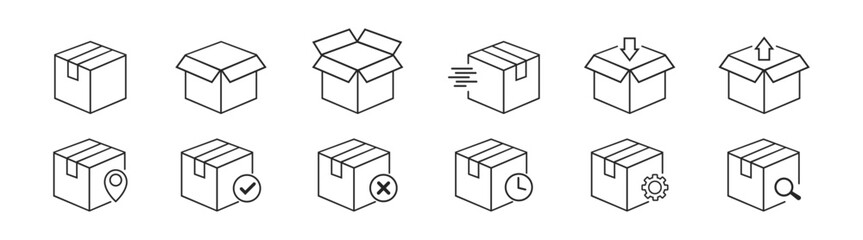 Box icon. Delivery, parcel, box etc. Delivery package vector set. Cargo delivery symbol.