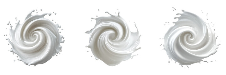 Circular milk splash in a smooth, glossy swirl on a transparent background