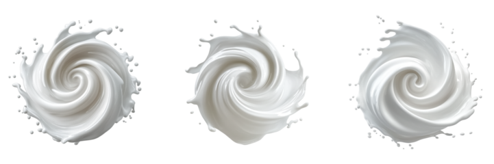 Circular milk splash in a smooth, glossy swirl on a transparent background