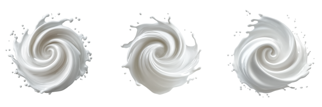 Circular milk splash in a smooth, glossy swirl on a transparent background - Powered by Adobe