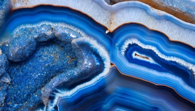 macro photograph of blue agate mineral crystals