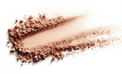 Peach powder makeup texture, isolated on a transparent background.