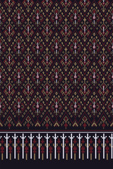 Pixel art ikat pattern with traditional geometric diamond design in earthy burgundy and olive tones, seamless ethnic textile background ideal for digital prints, crafts, and cultural decor themes.
