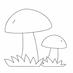 Mushrooms coloring page simple and minimal line art illustration on white background