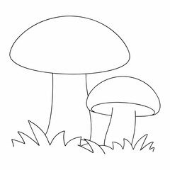 Mushrooms coloring page simple and minimal line art illustration on white background