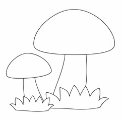 Mushrooms coloring page simple and minimal line art illustration on white background
