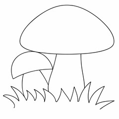 Mushrooms coloring page simple and minimal line art illustration on white background