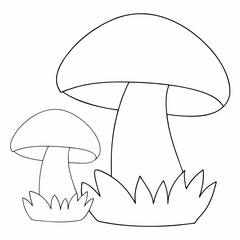 Mushrooms coloring page simple and minimal line art illustration on white background