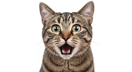Fototapeta premium Surprised Tabby Cat with Wide Open Mouth A Close-Up Portrait