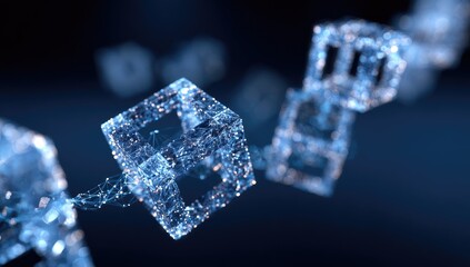 Abstract digital cubes connected by lines,  glowing blue
