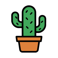 Bold Line Cactus Icon Flat Design Vector Illustration