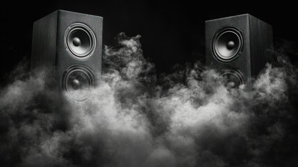 Black speakers in smoky haze