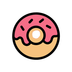 Delicious Donut Icon Pink Glazed Donut with Sprinkles - Flat Design Illustration