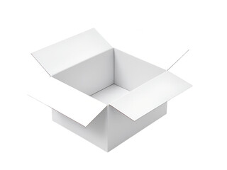 Open White Cardboard Box Mockup Isolated. Empty Delivery Box Template, Unboxing