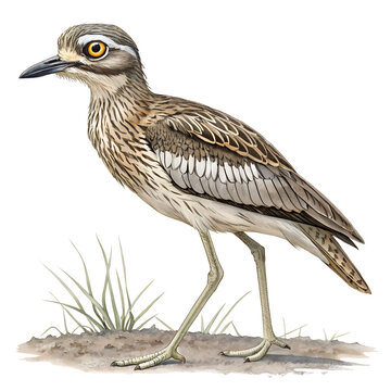 Australian Stone-curlew Illustration: An accurate illustration of an Australian Stone-curlew, showcasing its distinctive plumage, striking eyes, and elegant stance.