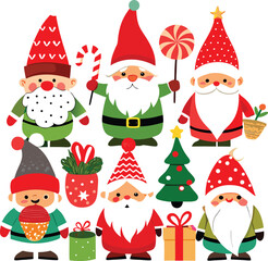 Vector set of cute Christmas trees, snowman, and holiday decoration elements