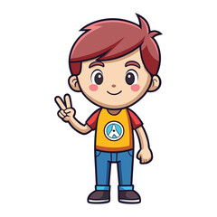 Cute cartoon boy showing peace sign gesture