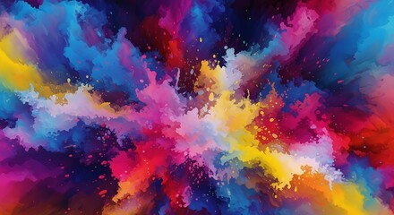 Fototapeta premium Explosive burst of vivid colors in a dynamic abstract painting with a watercolor texture style.