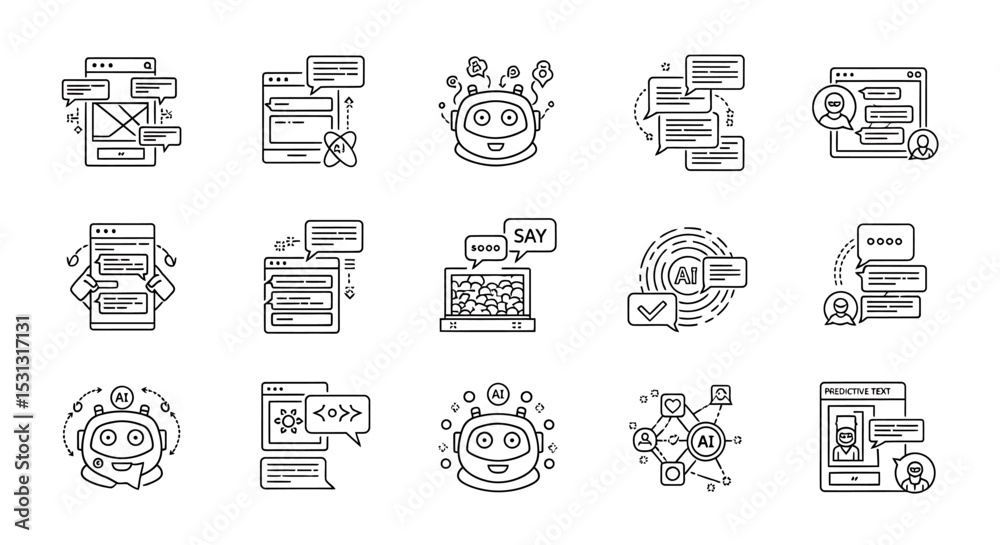 Poster vector icons set of collection of ai and chatbot line icons representing artificial intelligence con