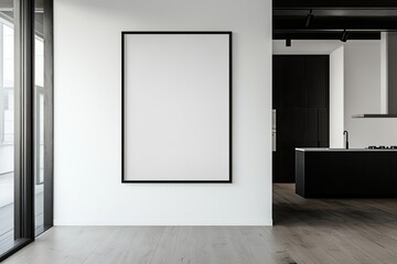 Empty framed canvas in a modern kitchen