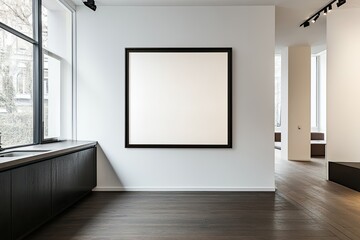 Empty gallery space with large blank art frame