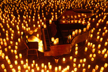 Grand Piano Surrounded by Hundreds