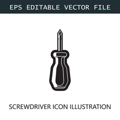 Screwdriver Icon Logo Vector Image in Black and White
