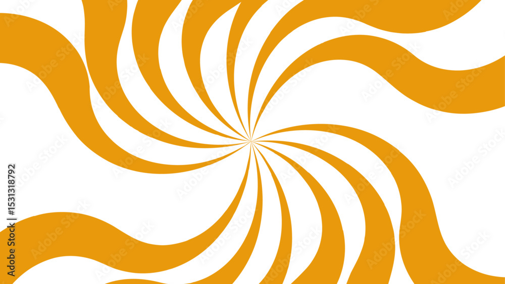 Poster Abstract bold, radial swirl pattern with wavy, curved orange shapes with central point on a white background. Dynamic motion and a hypnotic spiral effect and energetic optical illusion. 