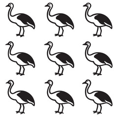 Obraz premium Nine Black and White Emu Line Drawings White Background