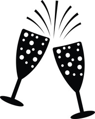 Champagne clip art design on plain white transparent isolated background for sign, decal, card, shirt, hoodie, sweatshirt, apparel, tag, mug, icon, poster or badge