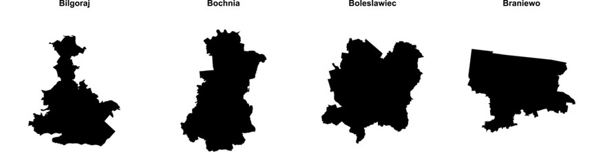 Bilgoraj, Bochnia, Boleslawiec, Braniewo outline maps