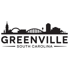 Obraz premium Greenville skyline horizontal banner. Greenville, South Carolina. Vector template for your design. Vector black silhouette. with white background