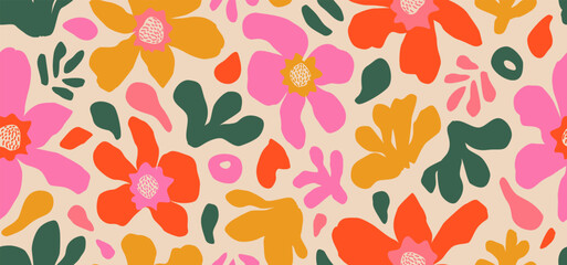 Exotic hand drawn flowers, seamless patterns with floral for fabric, textiles, clothing, wallpapers, covers, banners, home decor, abstract backgrounds. Vector illustration.