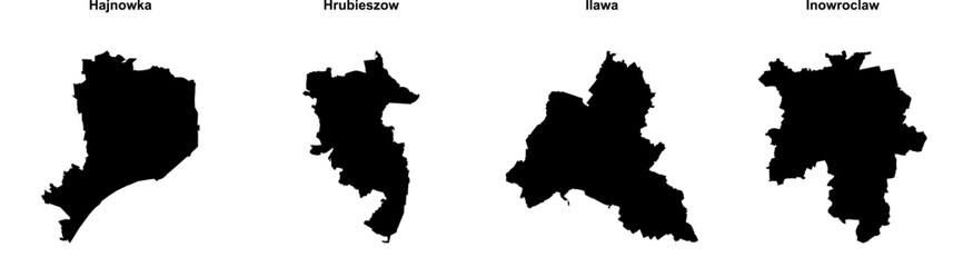 Hajnowka, Hrubieszow, Ilawa, Inowroclaw outline maps