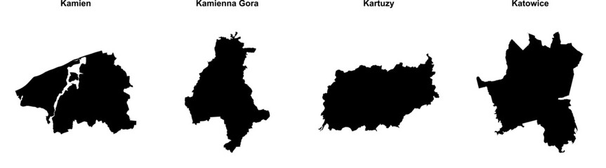 Kamien, Kamienna Gora, Kartuzy, Katowice outline maps