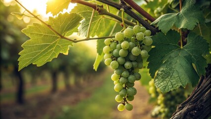 Fototapeta premium Harvesting green grapes vineyard nature photography sunlit environment close-up view agricultural beauty