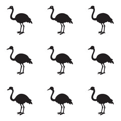 Obraz premium Nine Black Emu Silhouettes White Background vector