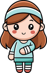 Obraz premium Cute cartoon girl with bandaged arm